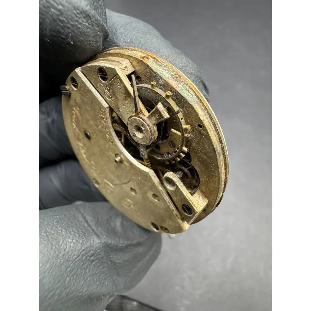 Antique Marck Bros Pocket Watch Movement White Dial 29mm For Parts/Repair